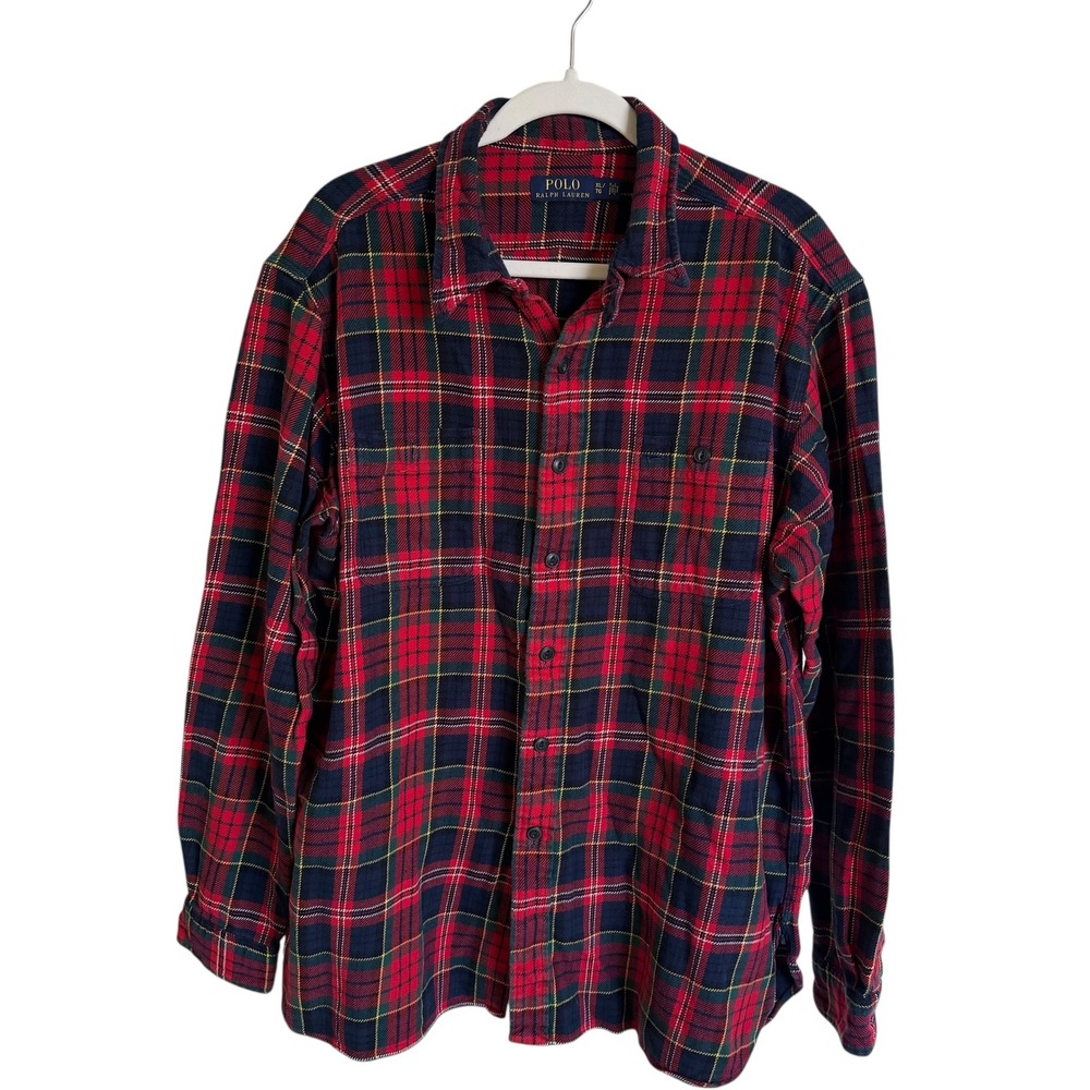 Polo Ralph Lauren Men's Plaid Knit Shirt Red Blue Yellow Classic Fit XL‎ Flannel